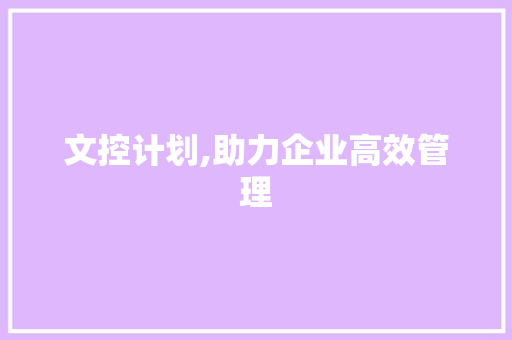 文控计划,助力企业高效管理，提升核心竞争力