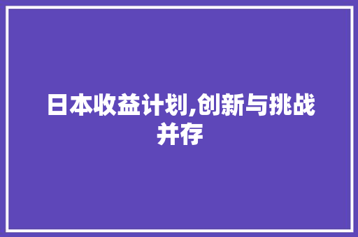 日本收益计划,创新与挑战并存，探索可持续发展的新路径