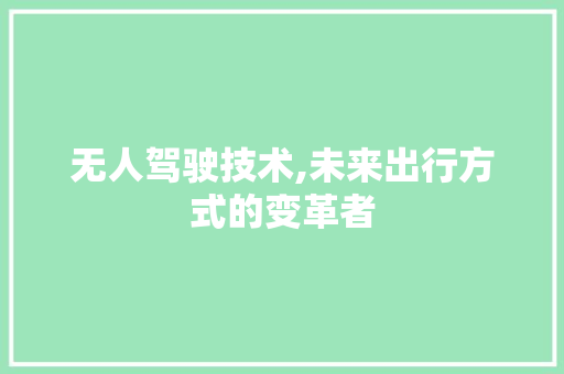 无人驾驶技术,未来出行方式的变革者