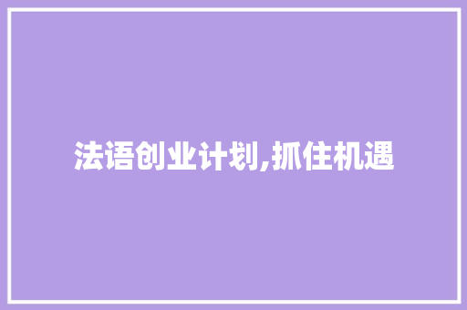 法语创业计划,抓住机遇，打造跨文化交流的桥梁