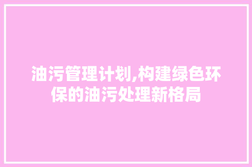 油污管理计划,构建绿色环保的油污处理新格局