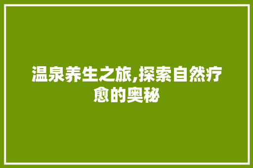 温泉养生之旅,探索自然疗愈的奥秘