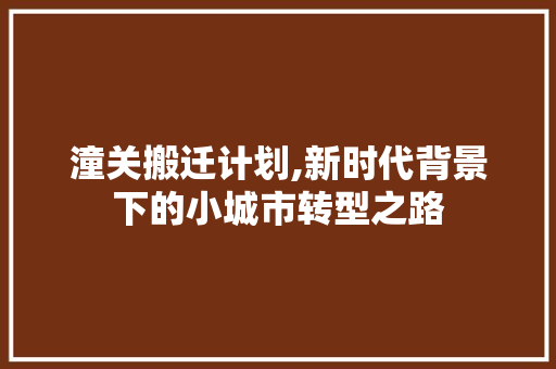 潼关搬迁计划,新时代背景下的小城市转型之路