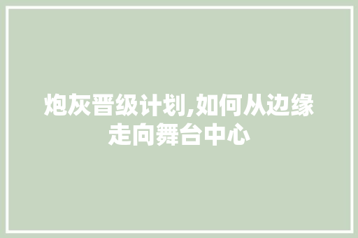 炮灰晋级计划,如何从边缘走向舞台中心