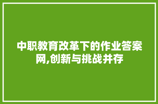 中职教育改革下的作业答案网,创新与挑战并存