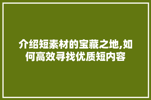 介绍短素材的宝藏之地,如何高效寻找优质短内容