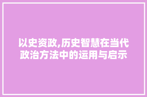 以史资政,历史智慧在当代政治方法中的运用与启示