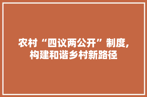 农村“四议两公开”制度,构建和谐乡村新路径