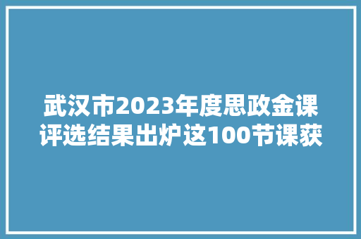 武汉市2023年度思政金课评选结果出炉这100节课获奖