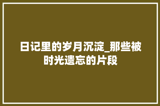 日记里的岁月沉淀_那些被时光遗忘的片段