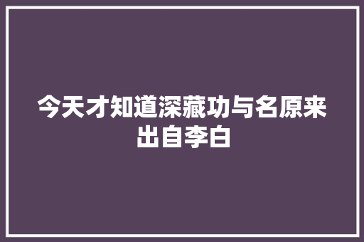 今天才知道深藏功与名原来出自李白