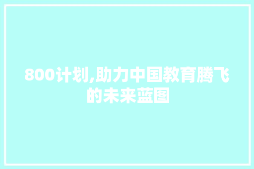 800计划,助力中国教育腾飞的未来蓝图