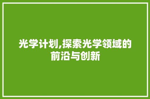 光学计划,探索光学领域的前沿与创新