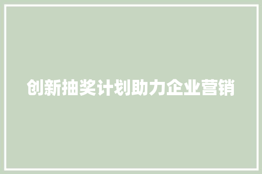 创新抽奖计划助力企业营销，激发市场活力