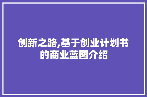 创新之路,基于创业计划书的商业蓝图介绍
