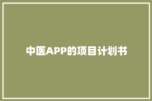 中医APP的项目计划书