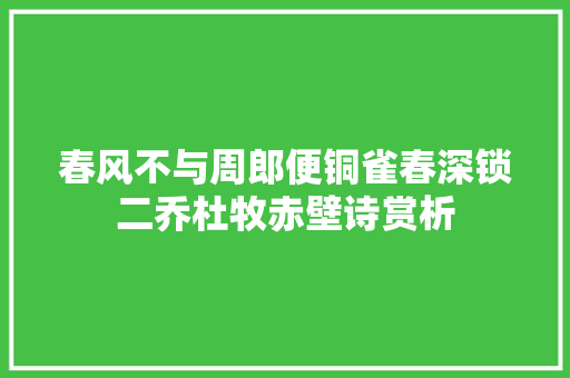 春风不与周郎便铜雀春深锁二乔杜牧赤壁诗赏析