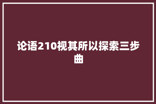 论语210视其所以探索三步曲