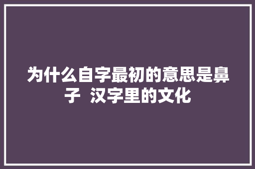 为什么自字最初的意思是鼻子  汉字里的文化