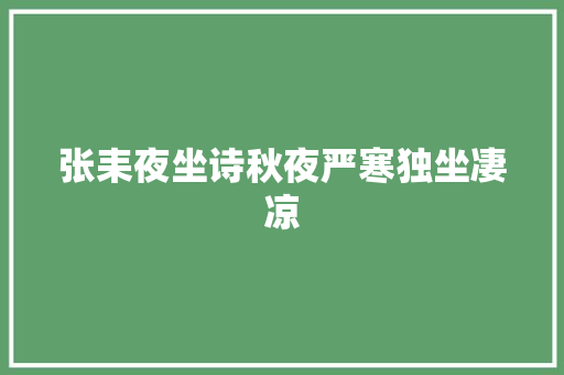 张耒夜坐诗秋夜严寒独坐凄凉