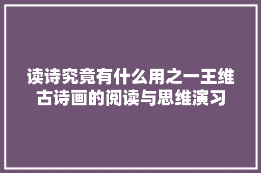 读诗究竟有什么用之一王维古诗画的阅读与思维演习