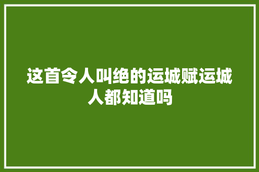 这首令人叫绝的运城赋运城人都知道吗