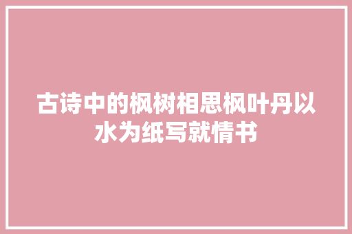 古诗中的枫树相思枫叶丹以水为纸写就情书