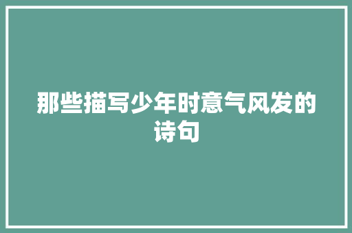 那些描写少年时意气风发的诗句