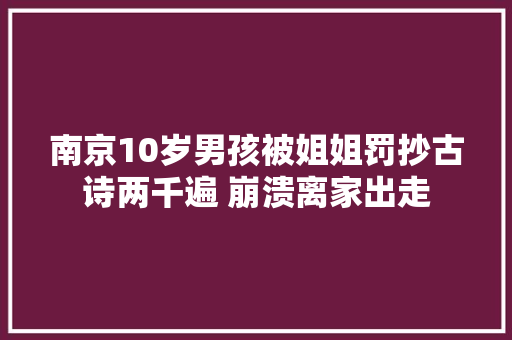 南京10岁男孩被姐姐罚抄古诗两千遍 崩溃离家出走