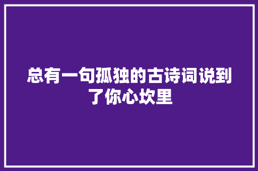 总有一句孤独的古诗词说到了你心坎里