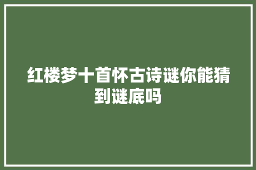 红楼梦十首怀古诗谜你能猜到谜底吗