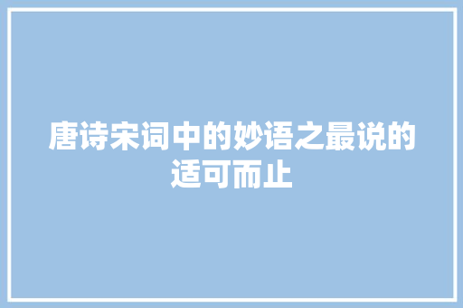 唐诗宋词中的妙语之最说的适可而止