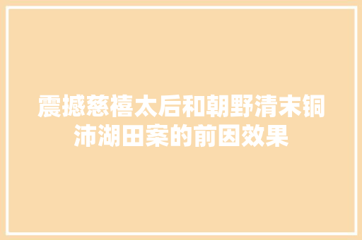 震撼慈禧太后和朝野清末铜沛湖田案的前因效果