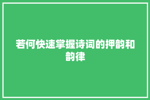 若何快速掌握诗词的押韵和韵律