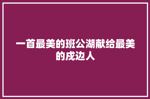 一首最美的班公湖献给最美的戍边人
