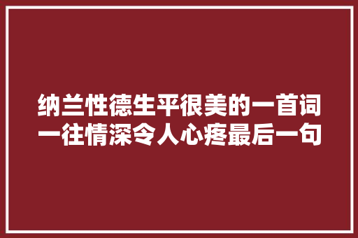 纳兰性德生平很美的一首词一往情深令人心疼最后一句字字断肠