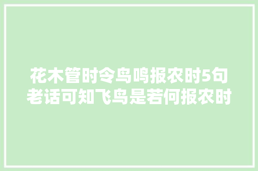 花木管时令鸟鸣报农时5句老话可知飞鸟是若何报农时的