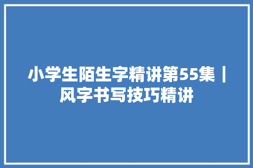 小学生陌生字精讲第55集｜风字书写技巧精讲