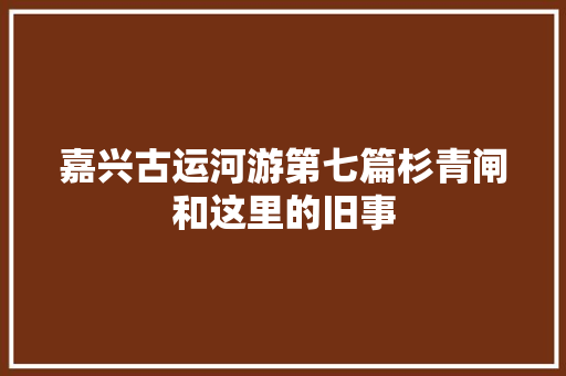 嘉兴古运河游第七篇杉青闸和这里的旧事