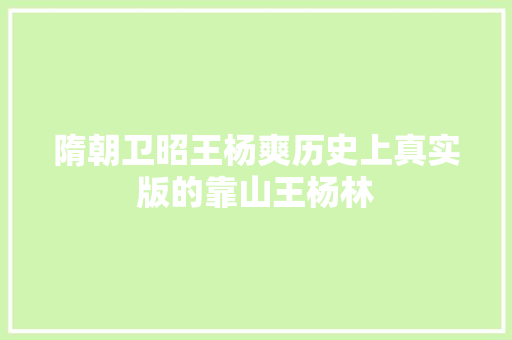 隋朝卫昭王杨爽历史上真实版的靠山王杨林