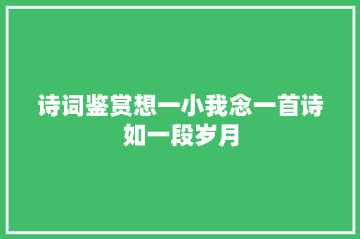 诗词鉴赏想一小我念一首诗如一段岁月