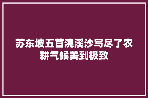 苏东坡五首浣溪沙写尽了农耕气候美到极致