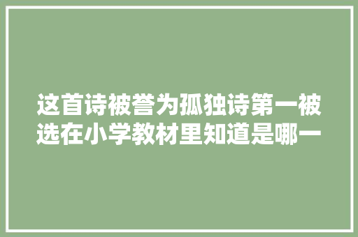 这首诗被誉为孤独诗第一被选在小学教材里知道是哪一首吗
