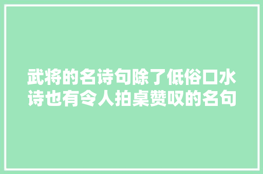 武将的名诗句除了低俗口水诗也有令人拍桌赞叹的名句