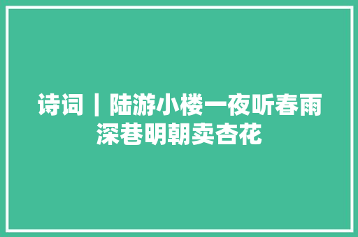 诗词｜陆游小楼一夜听春雨深巷明朝卖杏花