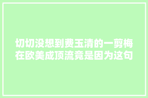 切切没想到费玉清的一剪梅在欧美成顶流竟是因为这句话