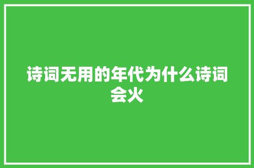 诗词无用的年代为什么诗词会火