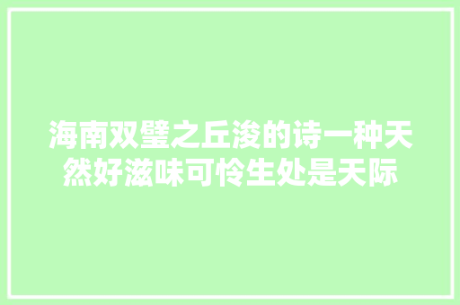 海南双璧之丘浚的诗一种天然好滋味可怜生处是天际