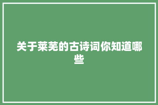 关于莱芜的古诗词你知道哪些