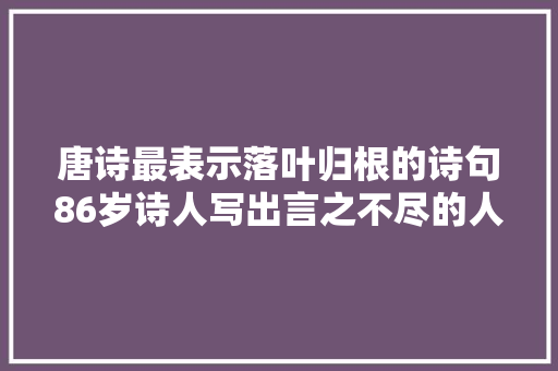 唐诗最表示落叶归根的诗句86岁诗人写出言之不尽的人生感慨